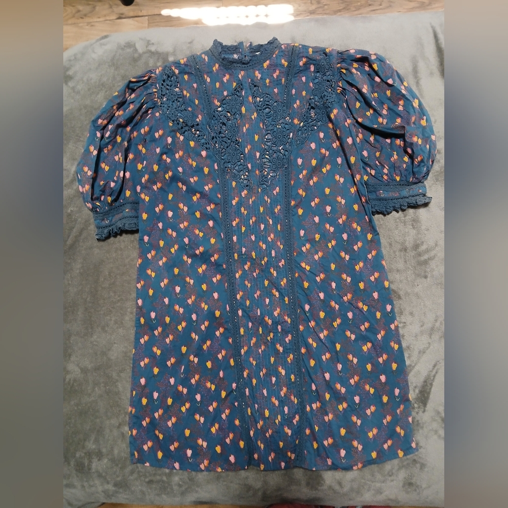 FARM Rio Blue Dress with Colorful Heart Pattern